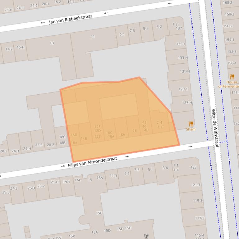 Kaart van postcodegebied 1057ZT.