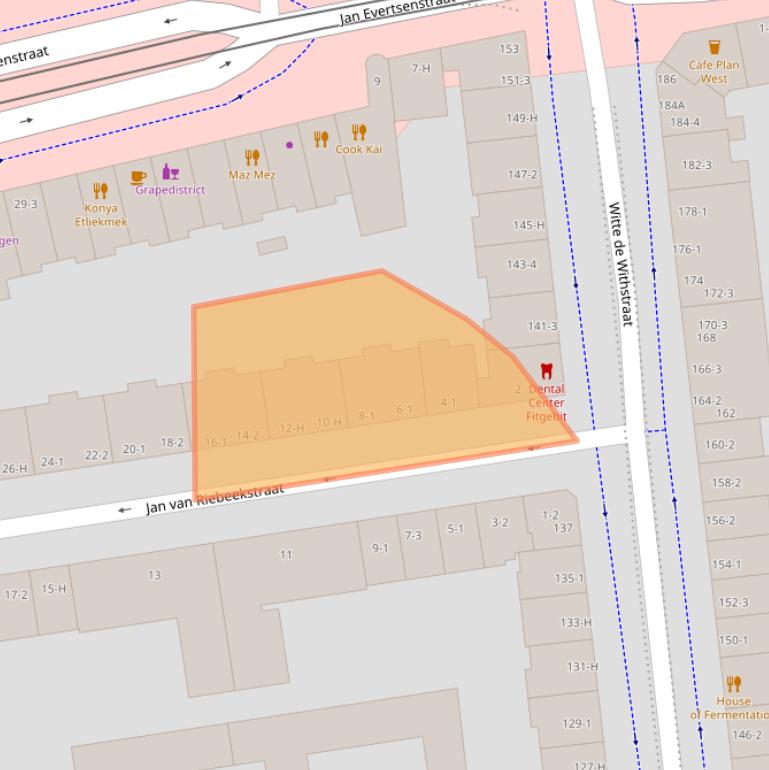 Kaart van postcodegebied 1057ZX.