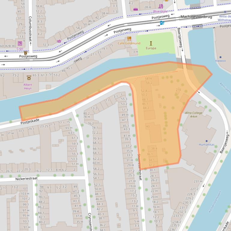 Kaart van postcodegebied 1058AM.