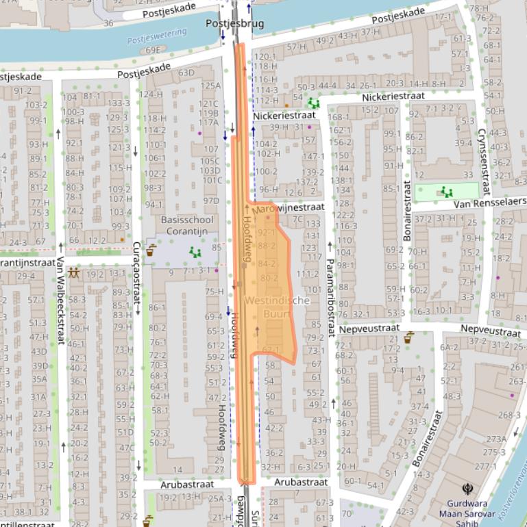 Kaart van postcodegebied 1058BE.