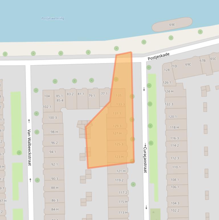 Kaart van postcodegebied 1058BV.