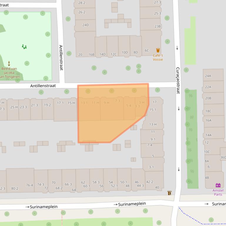 Kaart van postcodegebied 1058GW.