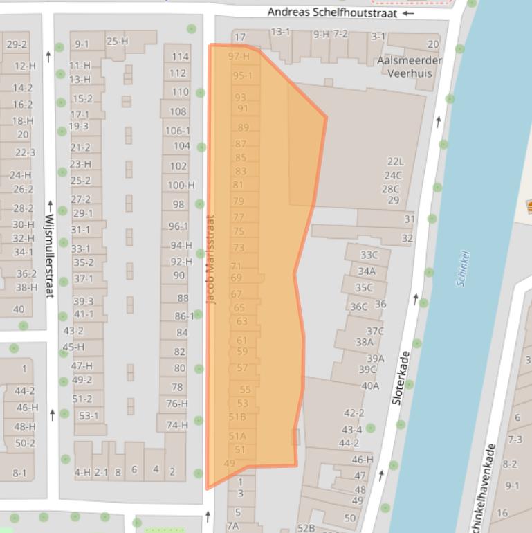 Kaart van postcodegebied 1058HX.