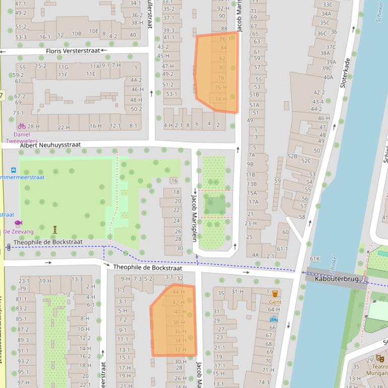 Kaart van postcodegebied 1058JA.