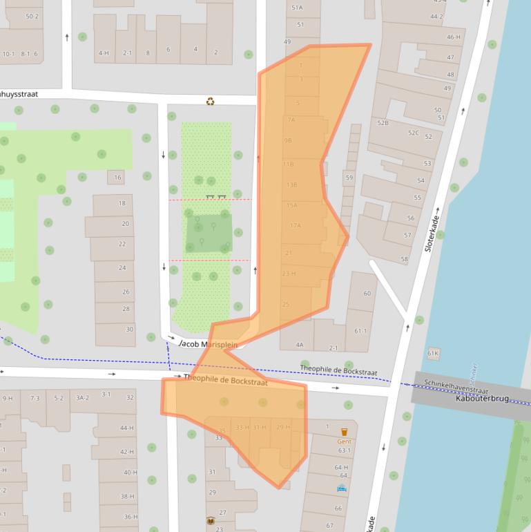 Kaart van postcodegebied 1058JC.