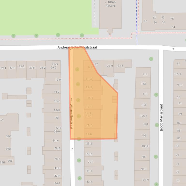 Kaart van postcodegebied 1058JE.