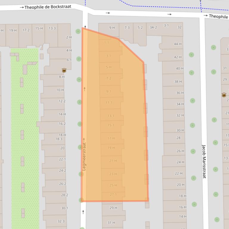 Kaart van postcodegebied 1058NA.