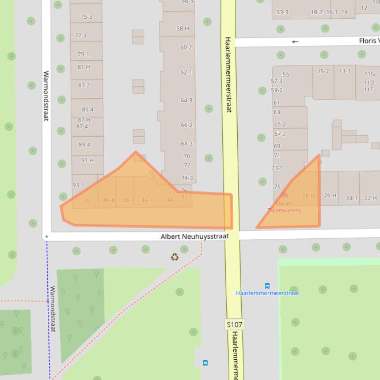 Kaart van postcodegebied 1058SE.