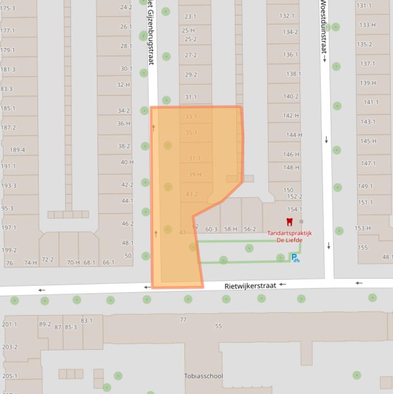 Kaart van postcodegebied 1059XG.