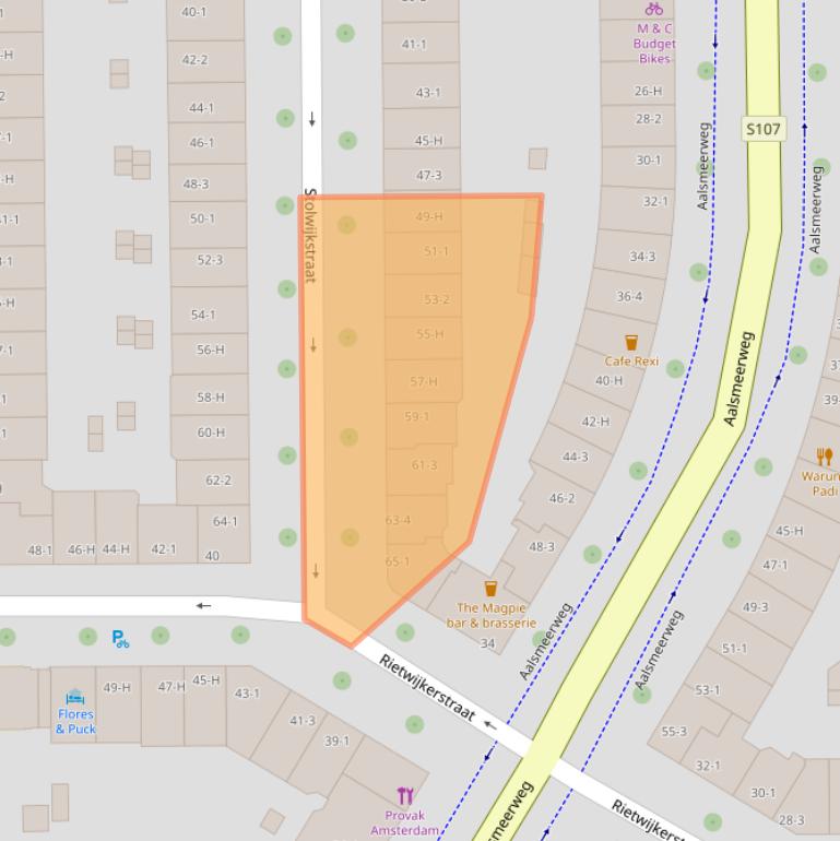 Kaart van postcodegebied 1059XV.