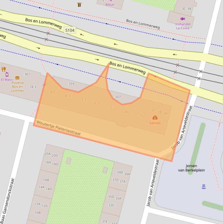 Kaart van postcodegebied 1061DC.