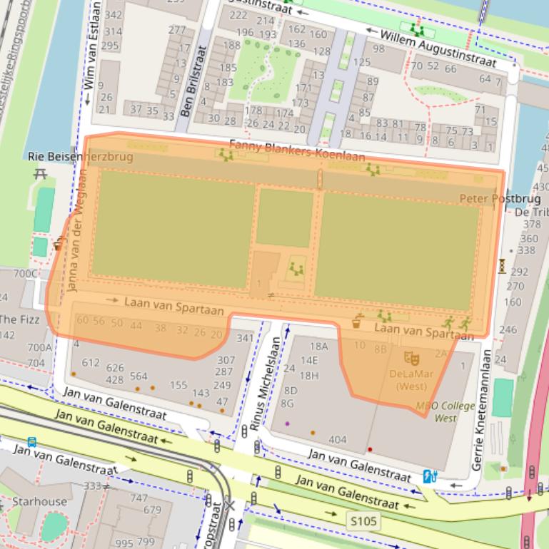 Kaart van postcodegebied 1061MA.