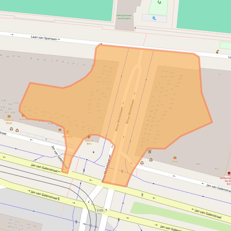 Kaart van postcodegebied 1061MB.