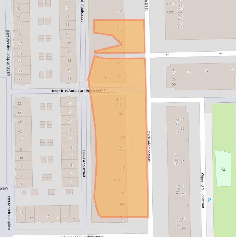 Kaart van postcodegebied 1061VS.