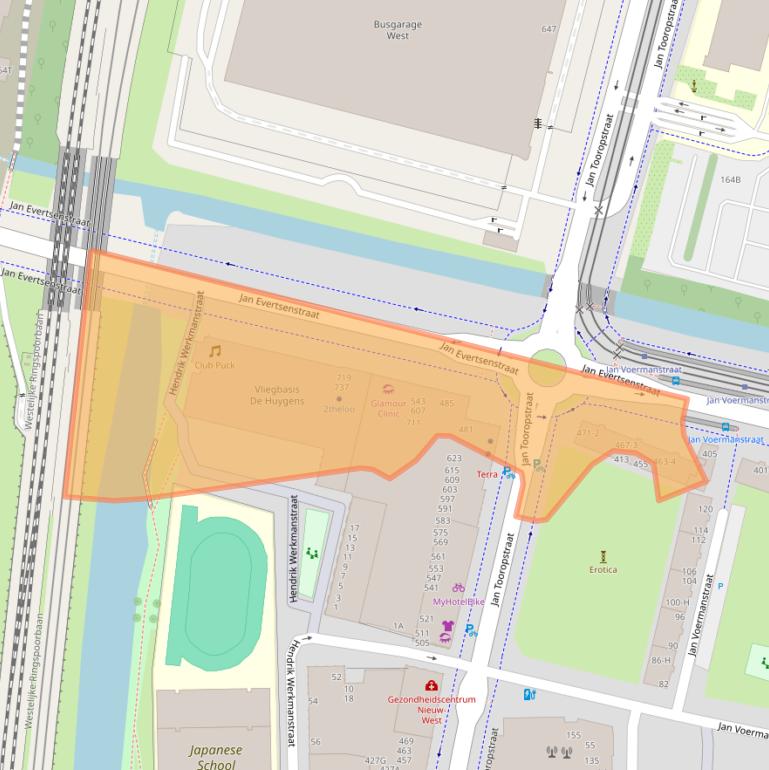 Kaart van postcodegebied 1061XZ.