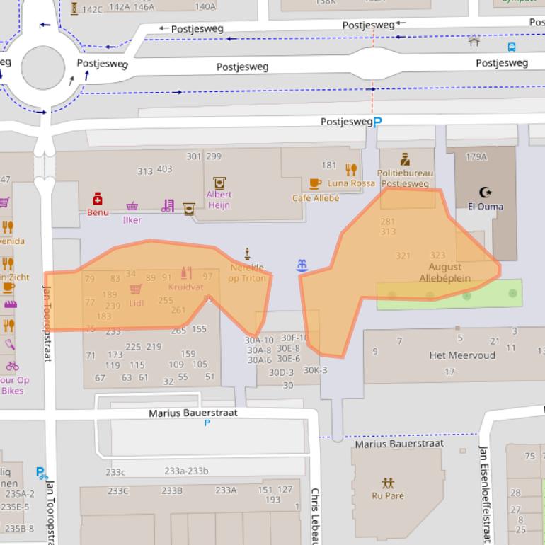 Kaart van postcodegebied 1062AB.
