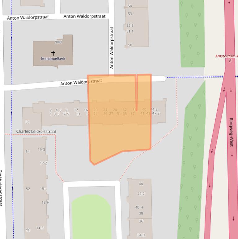 Kaart van postcodegebied 1062AT.