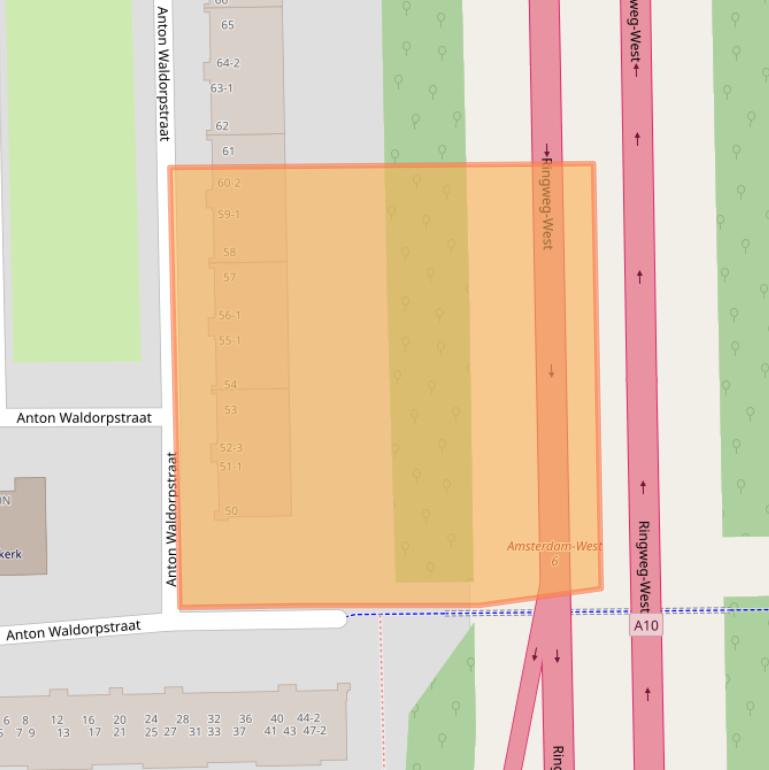 Kaart van postcodegebied 1062AW.