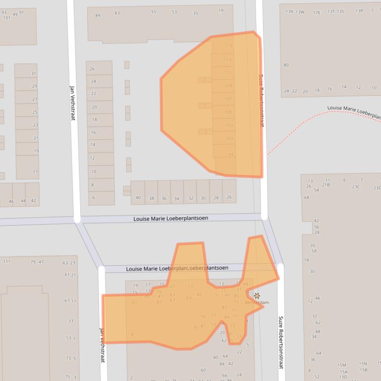 Kaart van postcodegebied 1062BV.