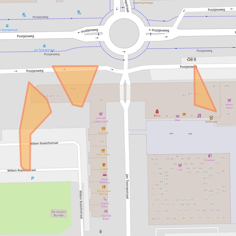 Kaart van postcodegebied 1062JT.