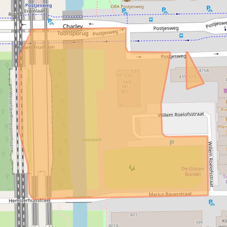 Kaart van postcodegebied 1062JW.