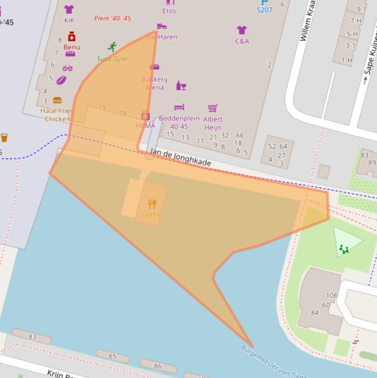 Kaart van postcodegebied 1063MJ.