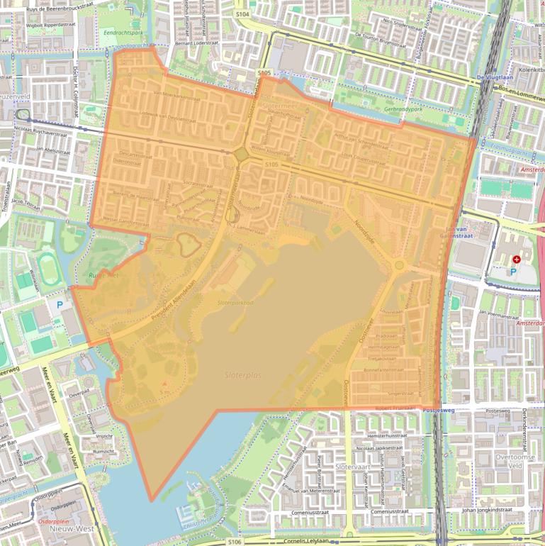 Kaart van postcodegebied 1064.