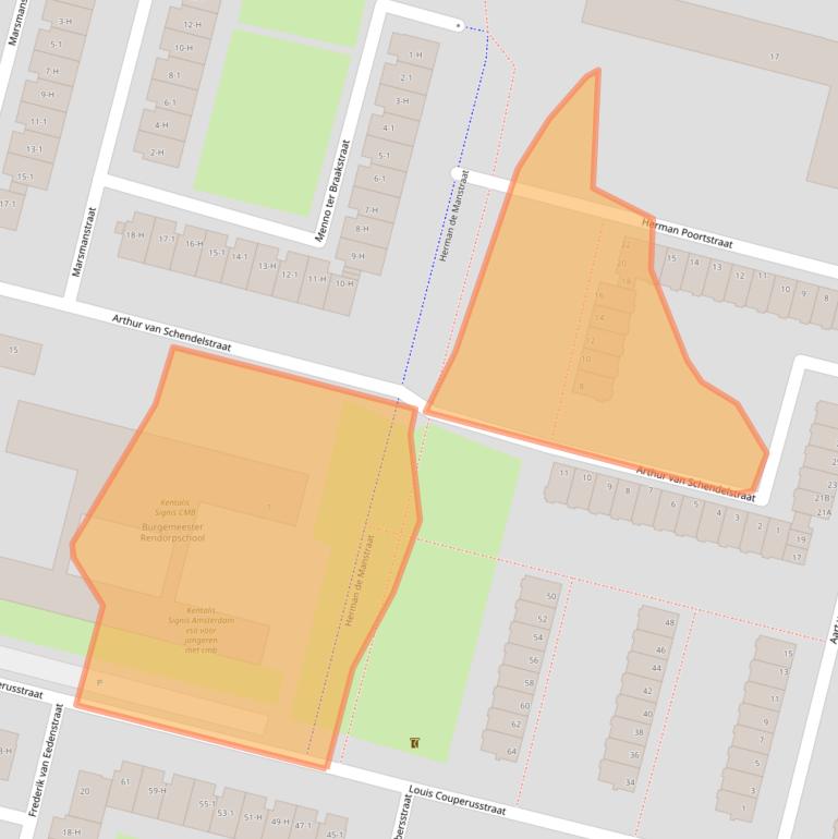 Kaart van postcodegebied 1064BX.