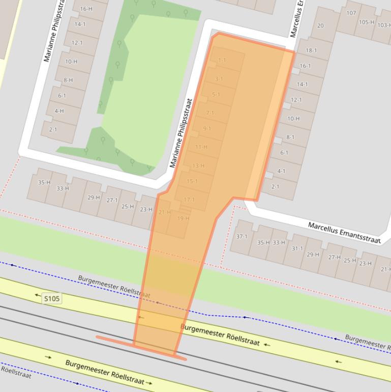 Kaart van postcodegebied 1064EX.