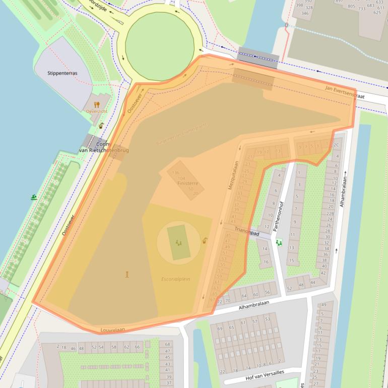 Kaart van postcodegebied 1064NS.