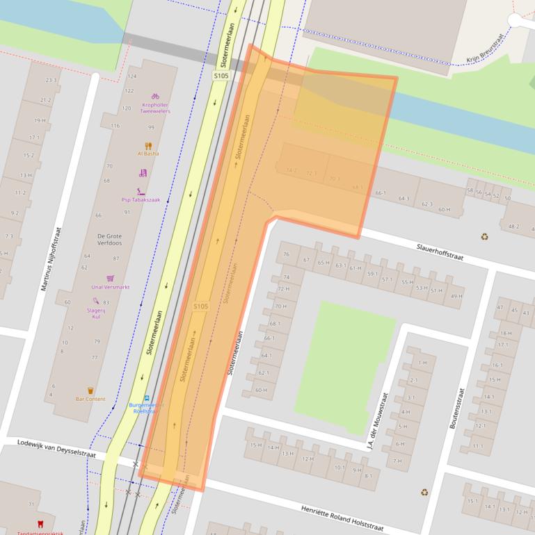 Kaart van postcodegebied 1064TJ.