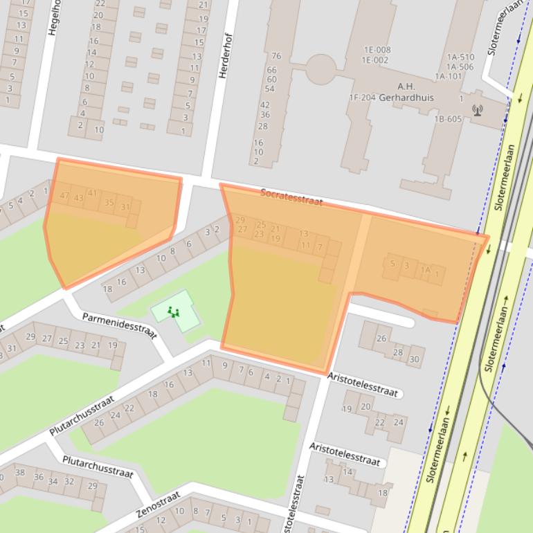 Kaart van postcodegebied 1064ZG.