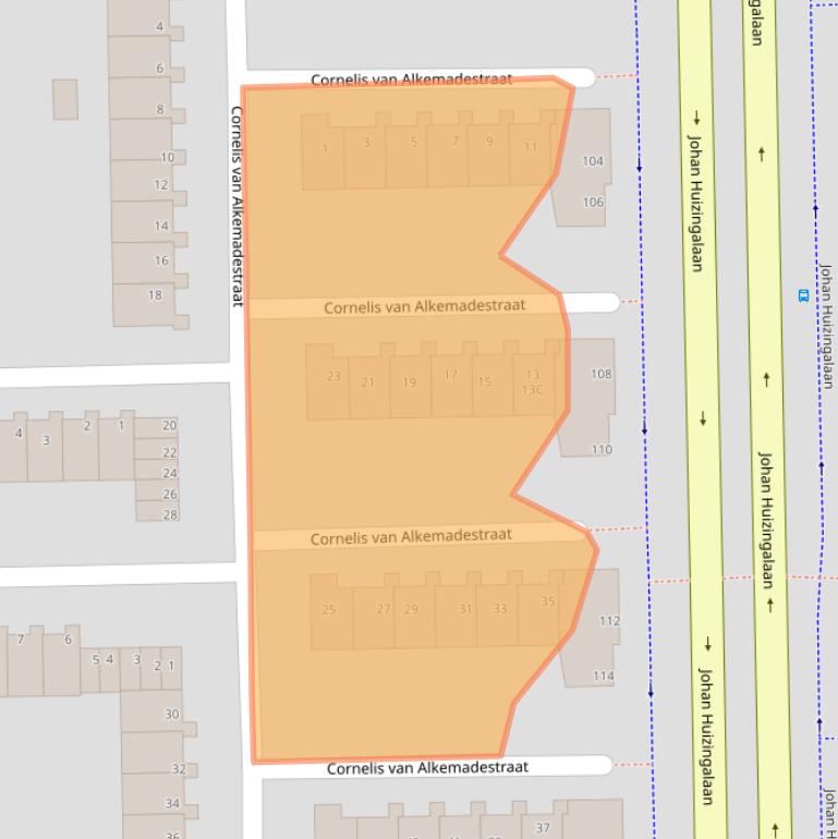 Kaart van postcodegebied 1065AA.