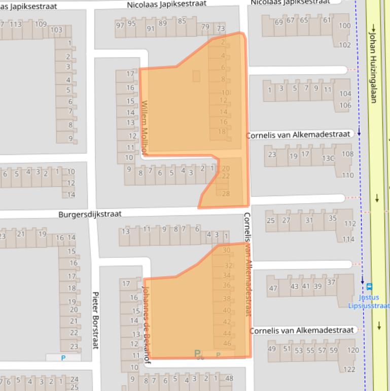 Kaart van postcodegebied 1065AC.