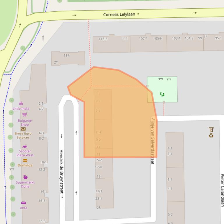 Kaart van postcodegebied 1065EB.