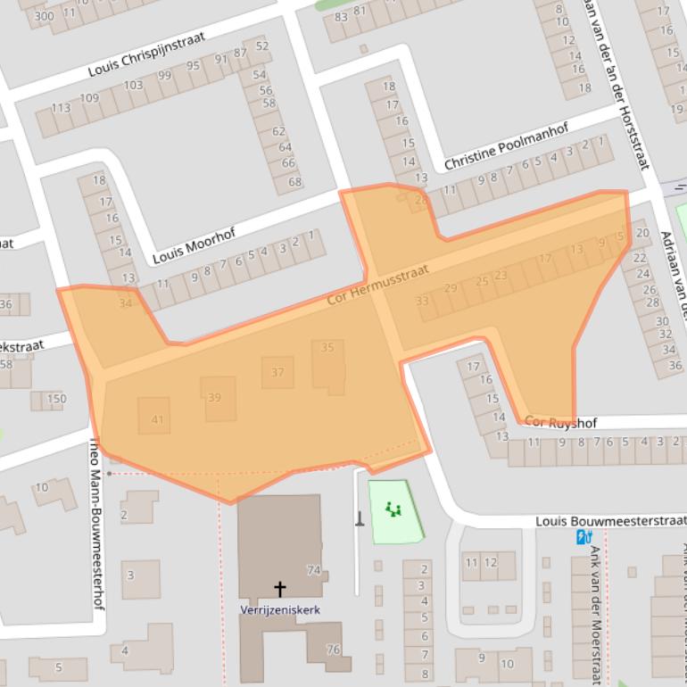 Kaart van postcodegebied 1065HK.