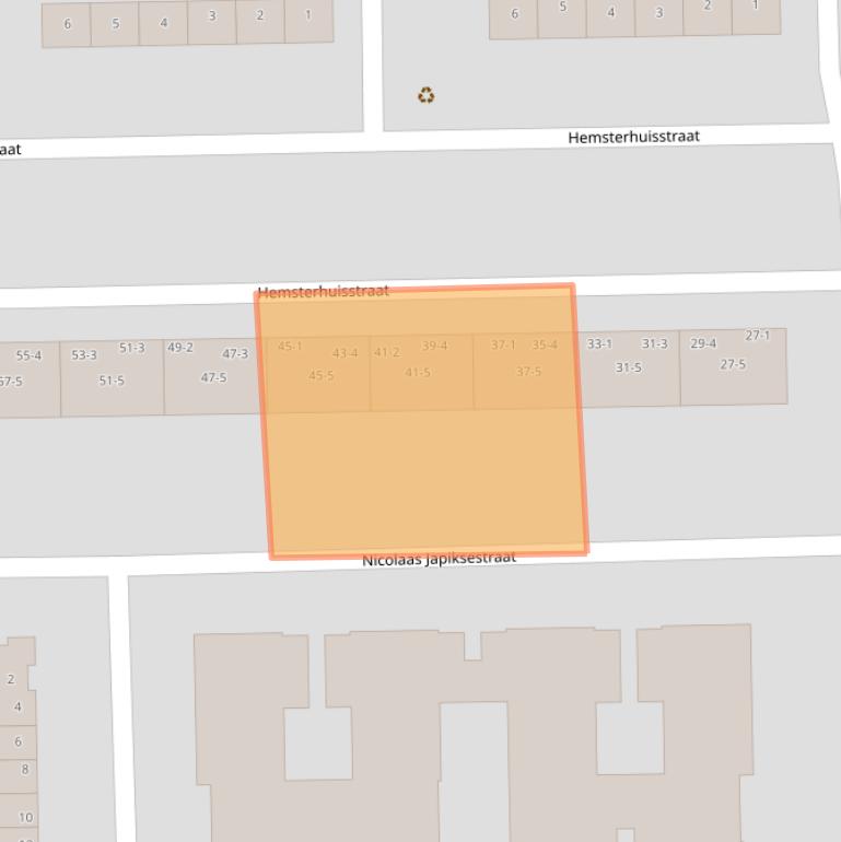 Kaart van postcodegebied 1065JT.