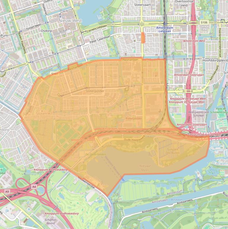 Kaartafbeelding, ingezoomd op postcodegebied 1066.