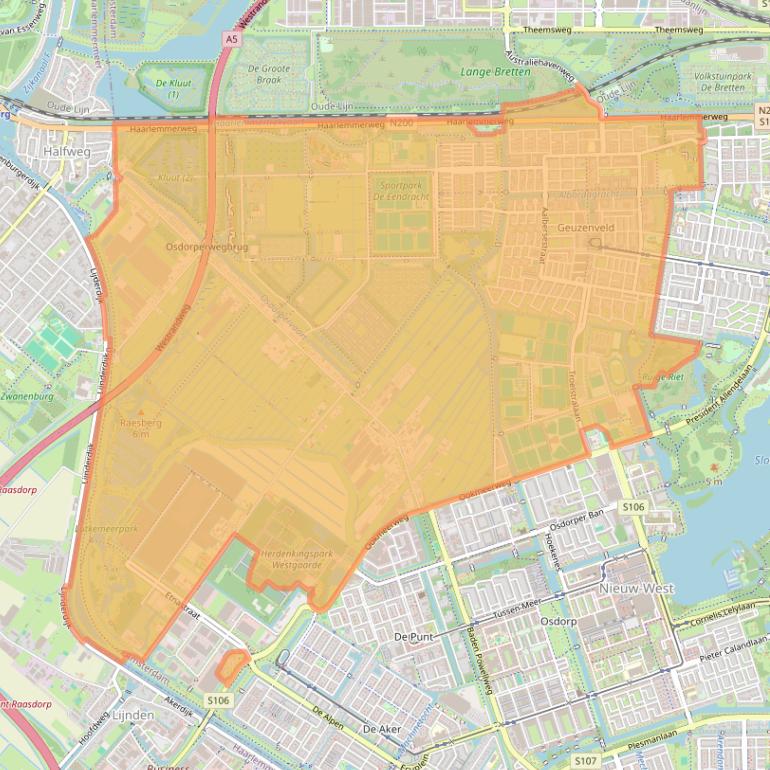 Kaart van postcodegebied 1067.
