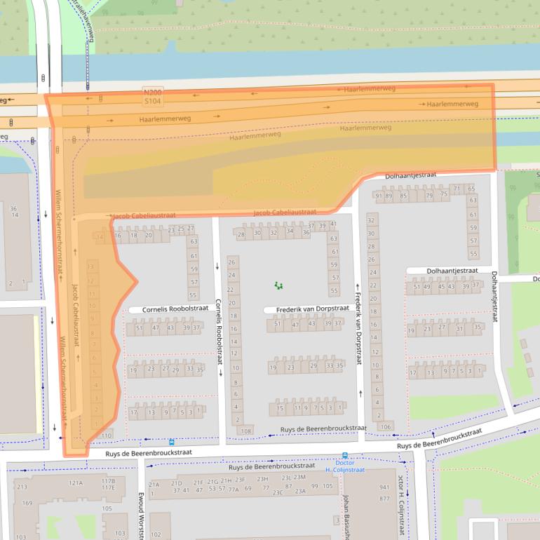 Kaart van postcodegebied 1067AK.