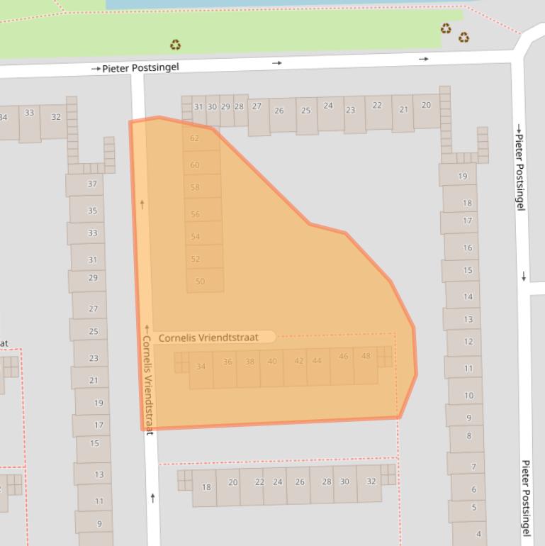 Kaart van postcodegebied 1067AW.