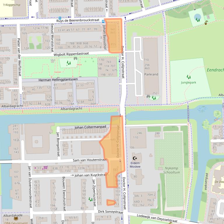 Kaart van postcodegebied 1067CE.