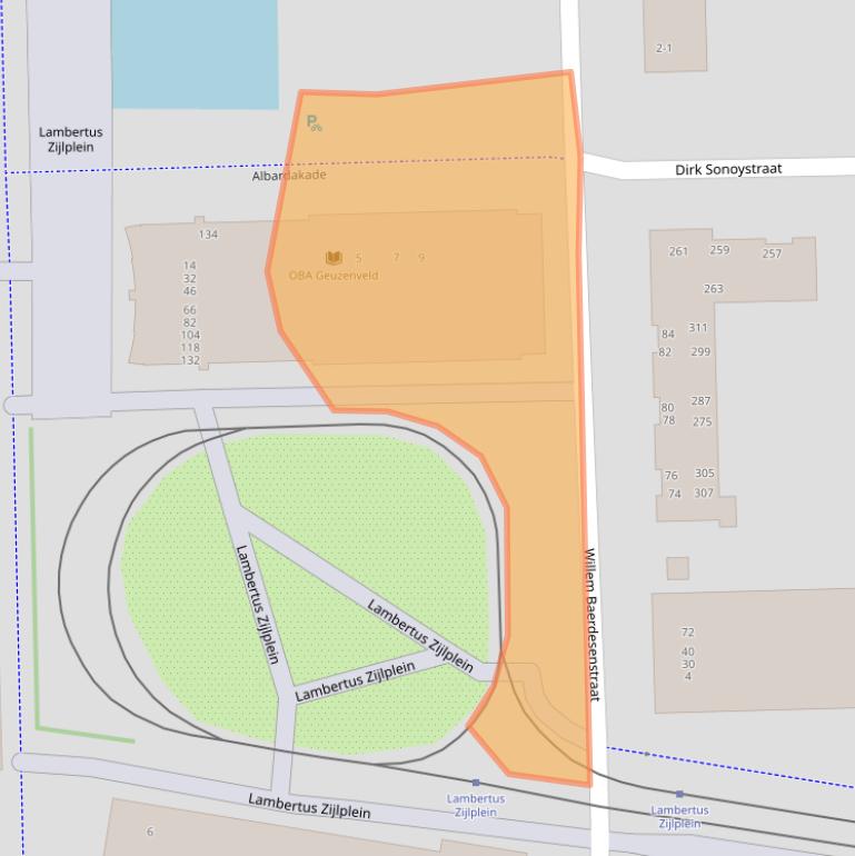 Kaart van postcodegebied 1067DD.