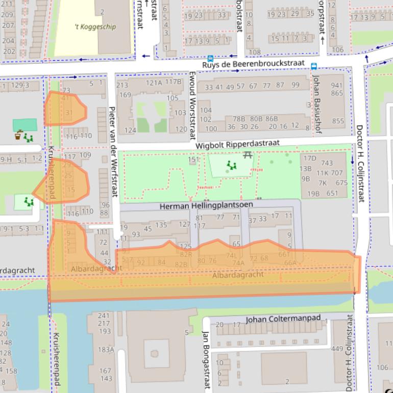 Kaart van postcodegebied 1067DZ.