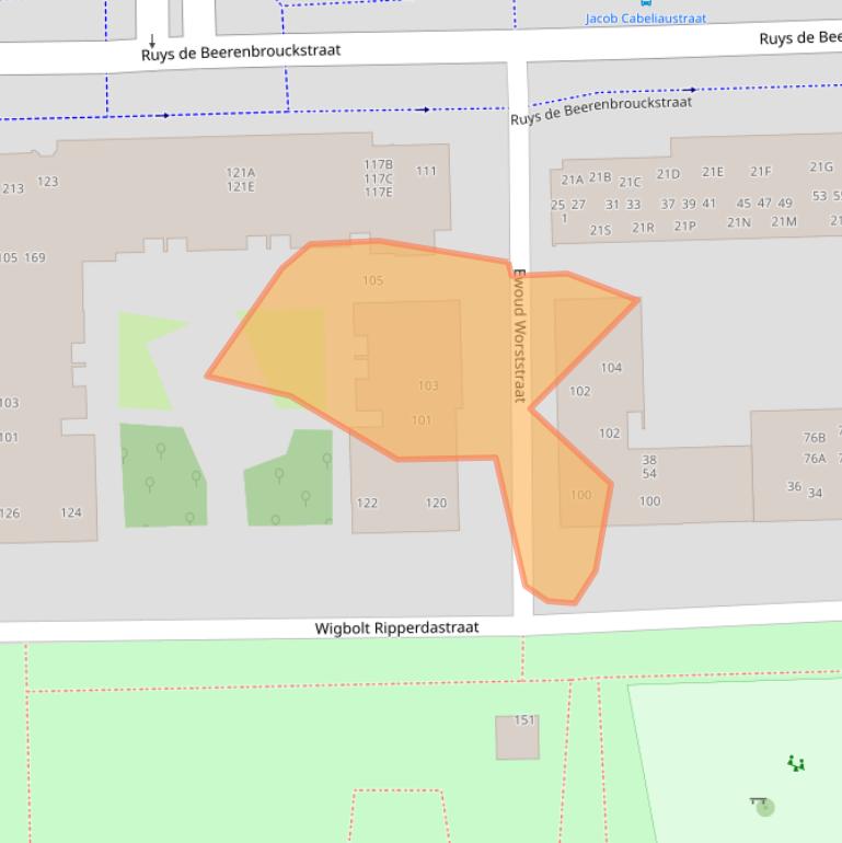 Kaart van postcodegebied 1067EA.