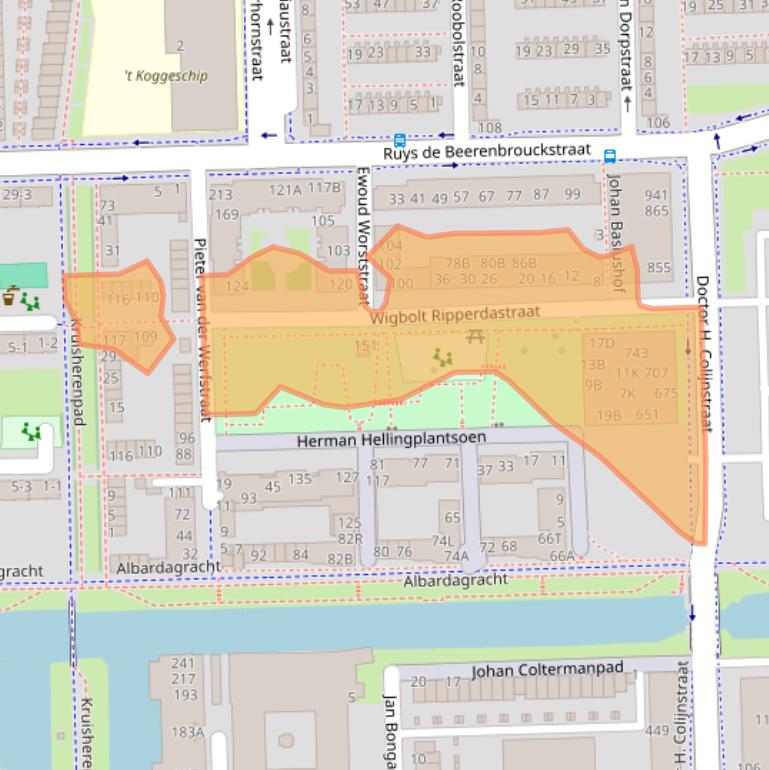 Kaart van postcodegebied 1067EH.