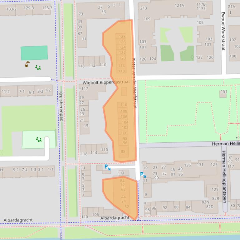 Kaart van postcodegebied 1067EP.