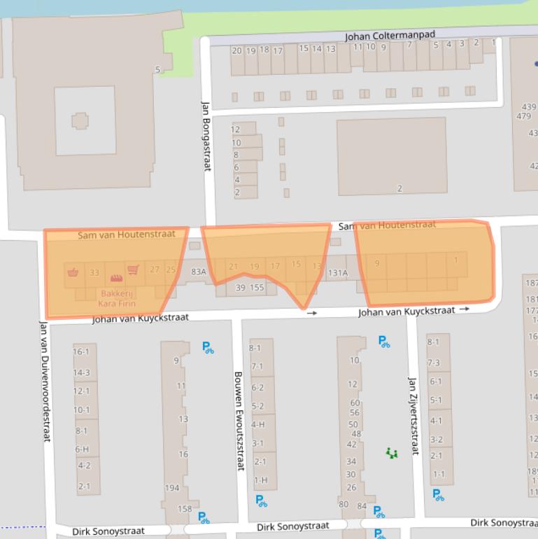 Kaart van postcodegebied 1067JA.