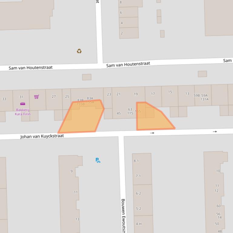 Kaart van postcodegebied 1067JE.