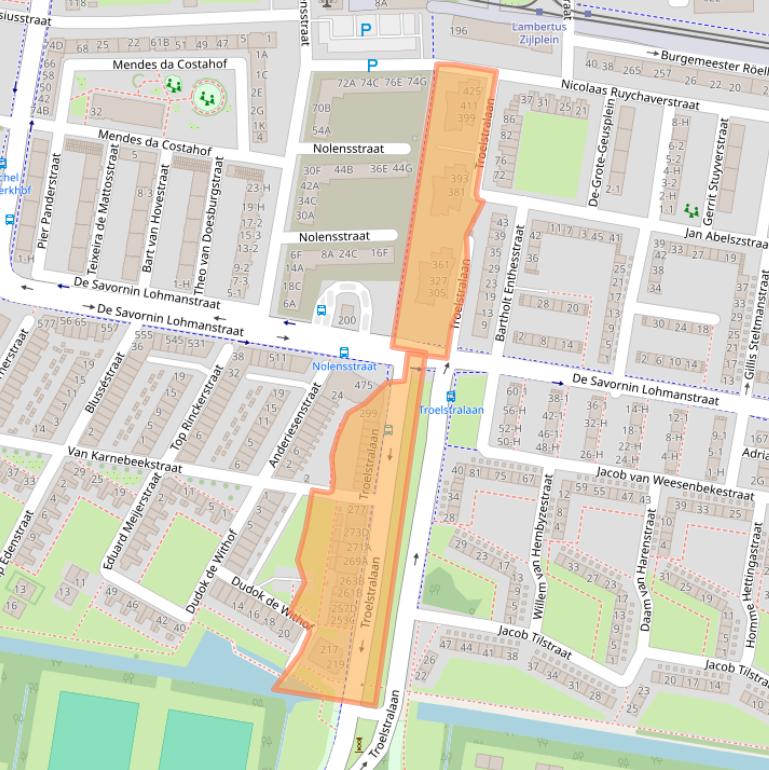 Kaart van postcodegebied 1067MX.